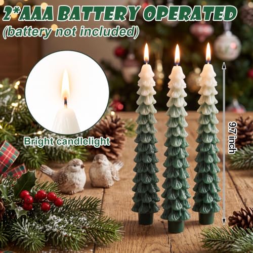 Funtery 6-Pack 10 Inch Layered Christmas Tree Candles in Forest Green Ombre - Real Wax
