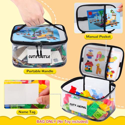 Clear Toy Storage Bags 6-Pack - Waterproof PVC Organizers with Name Tag