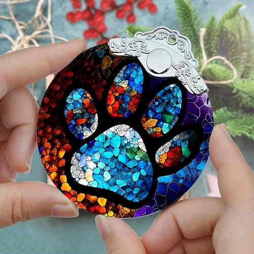 Stained Glass Pet Christmas Ornament, 3-Inch Holiday Tree Decoration