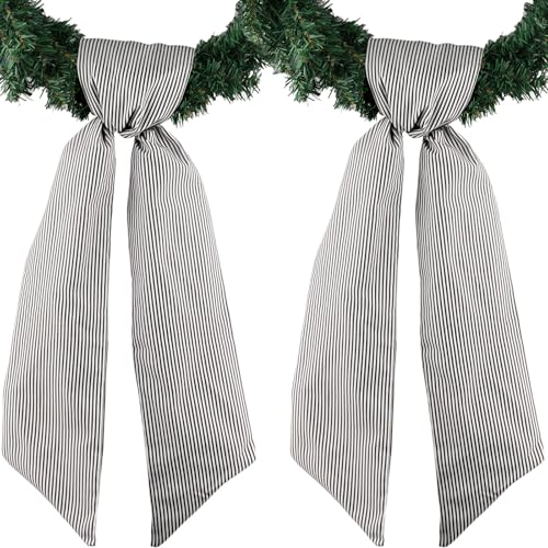 Black and White Striped Wreath Sash 2-Pack for Front Door Decor