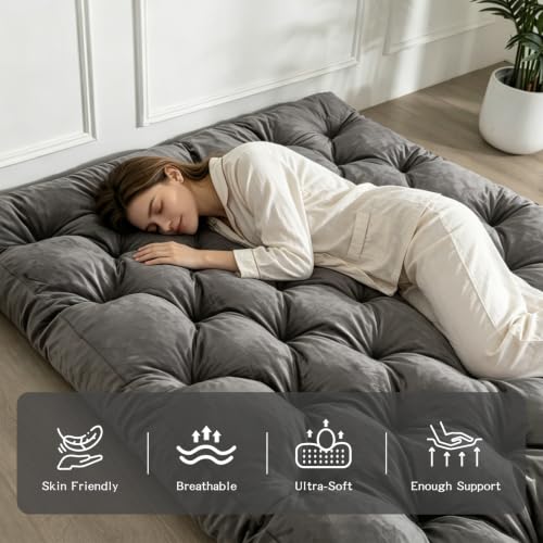 5-Inch Velvet Futon Mattress, Foldable Twin Size Floor Sleeping Pad