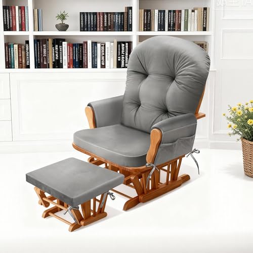 5-Piece Glider Rocker Cushion Set with Storage Pockets, Grey Flannel