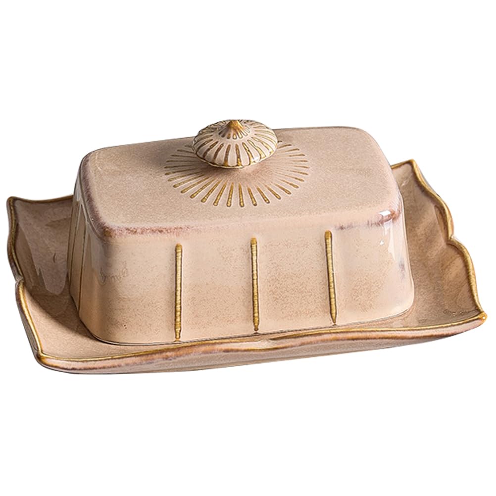 STOBAZA Ceramic Butter Dish with Lid 7.59X5.59X3.54 Inch Porcelain Butter Plate for Kitchen Counter Food Storage and Serving Decorative Tray for Home and Restaurant Use