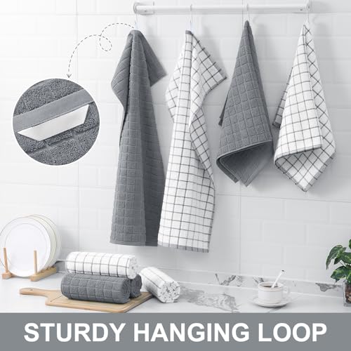 Premium Cotton Kitchen Towels, 16x28 Inch Absorbent Dish Towels, 6-Pack Grey