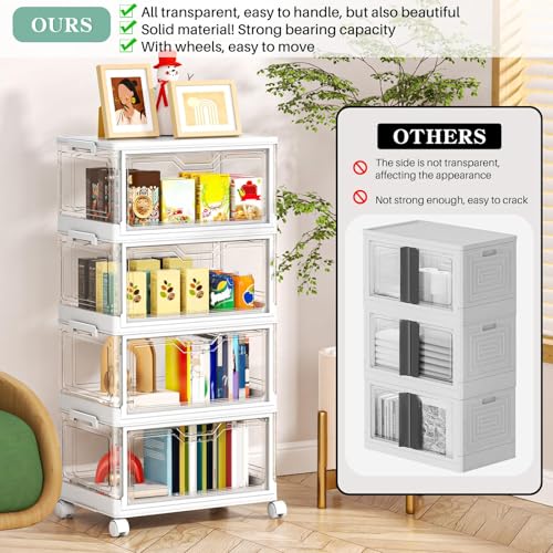 4-Tier Stackable Plastic Storage Bins with Magnetic Doors and Wheels