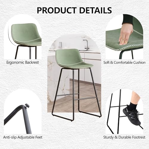 Set of 3 Faux Leather Counter Height Bar Stools, 26-Inch with Back