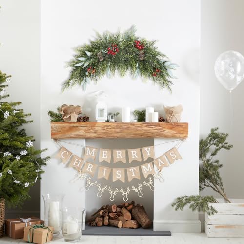 U'Artlines Green Christmas Swag 27.5 Inch Artificial Holiday Decor for Front Door & Indoor/Outdoor Use
