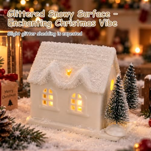 12-Piece White Ceramic Christmas Village Set with Light-Up Houses and Trees
