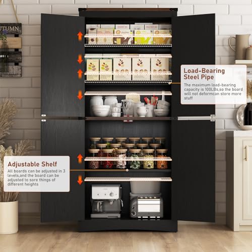 71" Tall Farmhouse Kitchen Pantry Cabinet with Adjustable Shelves