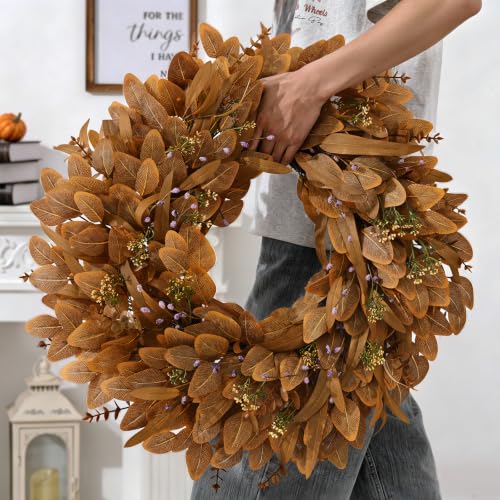 26-Inch Artificial Fall Eucalyptus Wreath for Front Door Autumn Decor