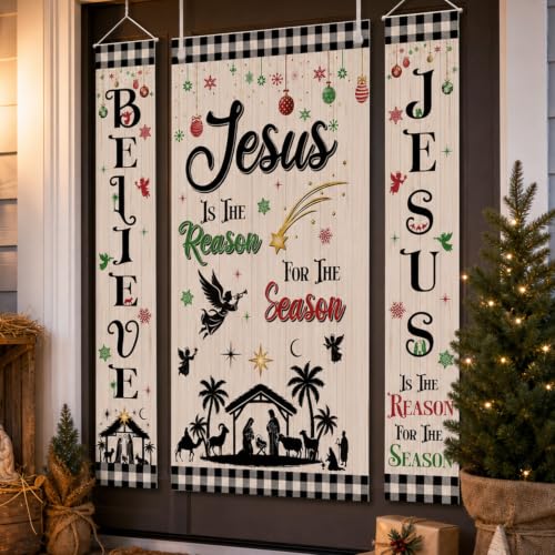 Nativity Door Cover Set 3PCS - Nativity Theme Banner Displays for Christmas Door