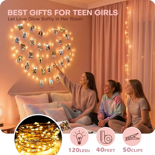 Photo Clip String Lights: 40ft 120 LED Fairy Lights with 50 Clips & Timer