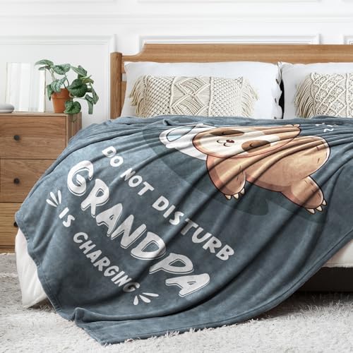 Funny Grandpa Charging Sloth Blanket Grey 60x50 Inches - Cozy Gift