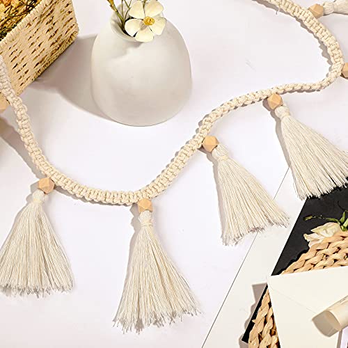 4-Piece Boho Macrame Tassel Garland, 47-Inch Cotton Fringe Wall Hanging