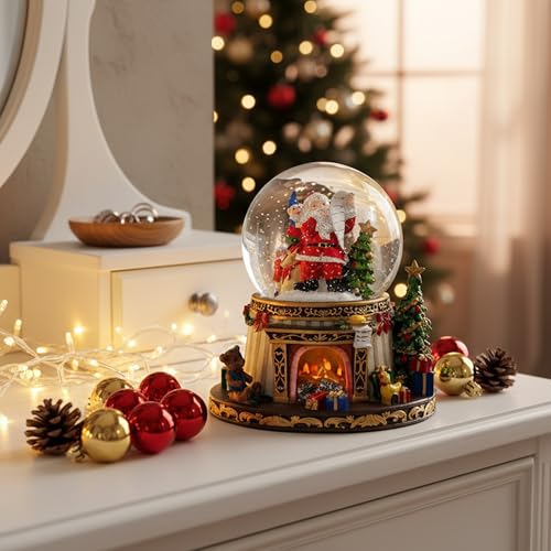 Santa Claus Musical Snow Globe with Automatic Snowfall & LED Flame