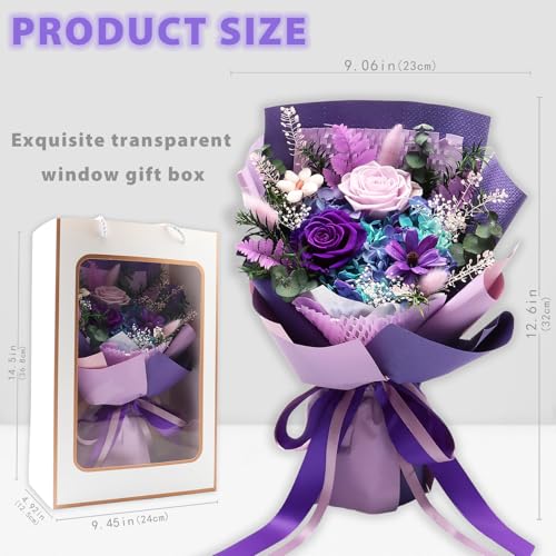 Preserved Purple Rose Bouquet in Gift Box - Long-Lasting Floral Decor