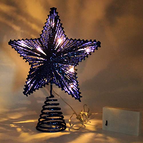 Blue Glittered 3D Tree Top Star with Warm White LED Lights & Timer - Christmas Decor - Variation of Glittered Blue 1