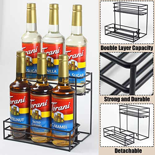 6-Bottle Coffee Syrup Organizer Rack - Durable Metal Countertop Storage