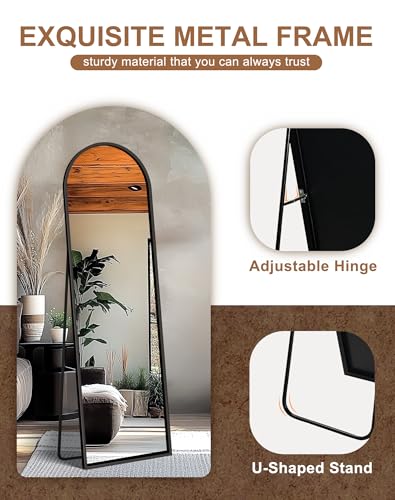 Arched Full Length Mirror with Stand - 56"x15" Black Floor Mirror