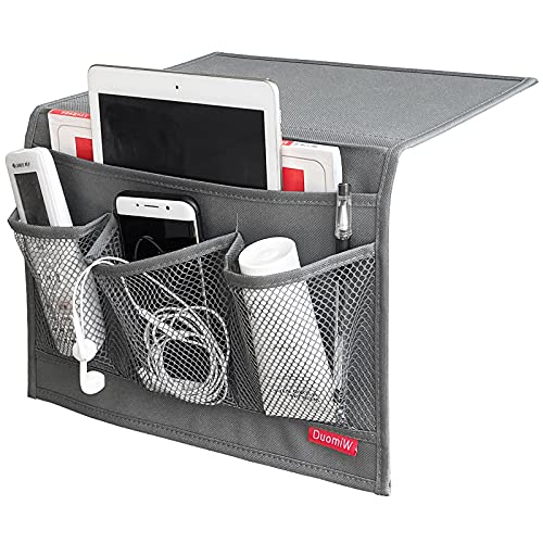 Bedside Storage Caddy Organizer for Remote, Phone, and Magazines - Grey