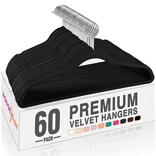 HOUSE DAY Black Velvet Hangers 60 Pack, Non Slip Slim Suit Hangers