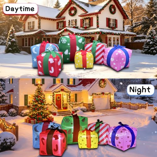 8FT Colorful Inflatable Christmas Gift Boxes Set with LED Lights, Holiday Yard Decor