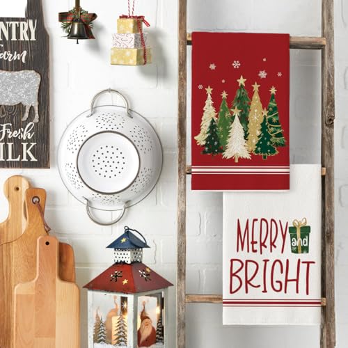 Artoid Mode Red Star Christmas Kitchen Towels Set of 4 18x26 Inches - Holiday Decor