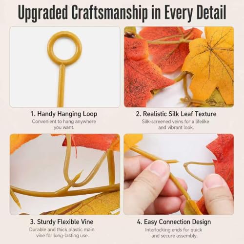 Artificial Maple Leaf Garland 2-Pack - 5.9ft Autumn Thanksgiving Decor