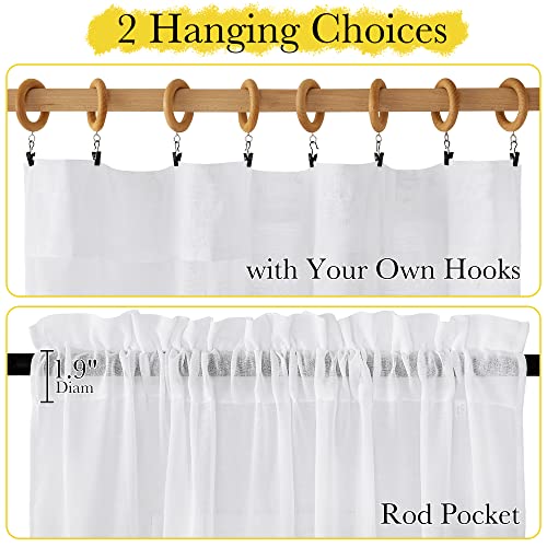 NICETOWN White Linen Sheer Curtains 63 inch Length 2 Panels, Light Filtering Curtain Drapes for Living Room, 52" W x 63" L, 2 Panels