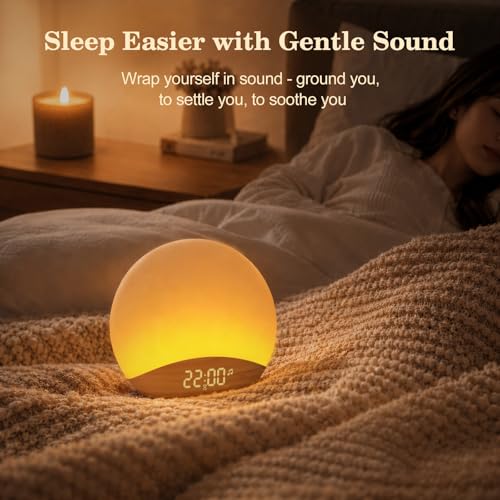 Wood Grain Sunrise Alarm Clock & Sound Machine with Night Light