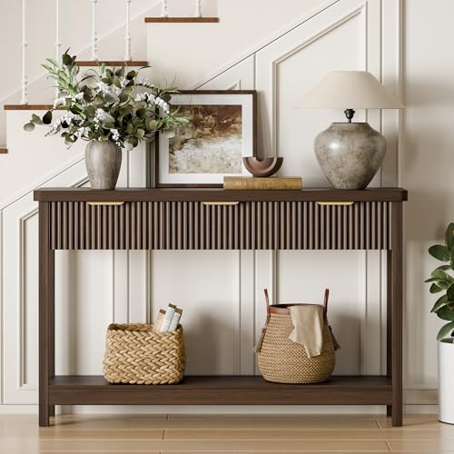 51-Inch Fluted Console Table with 3 Drawers and Open Storage Shelf