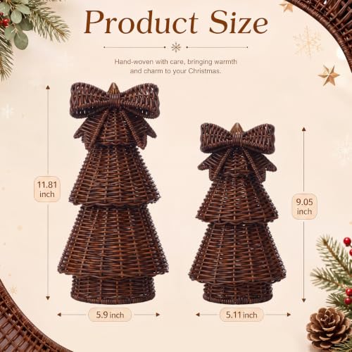 Bucherry 2 Pcs Rustic Rattan Christmas Trees Dark Brown Holiday Decor