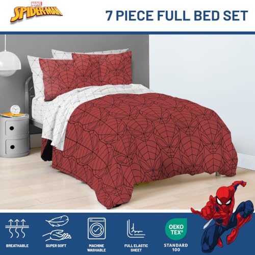 Marvel Spiderman 7-Piece Full Bedding Set - Soft Microfiber Comforter & Sheets