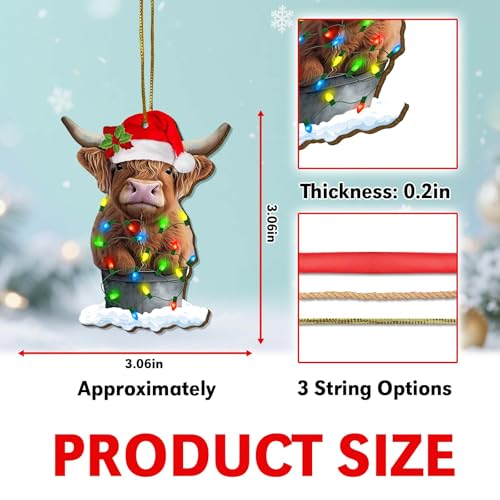 Highland Cow Christmas Ornament, Double-Sided Wooden Farm Animal Decor