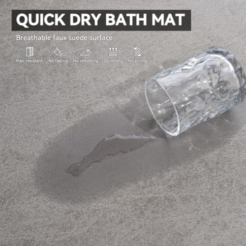MontVoo Non-Slip Thin Bath Mat - Rubber Backed Quick Dry Faux Suede Bathroom Rug 16x24 Grey