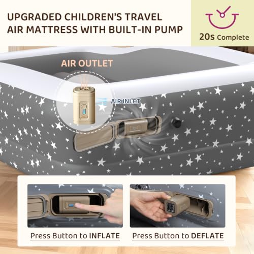 Deeteck Toddler Inflatable Air Mattress with Safety Rails & Built-in Pump