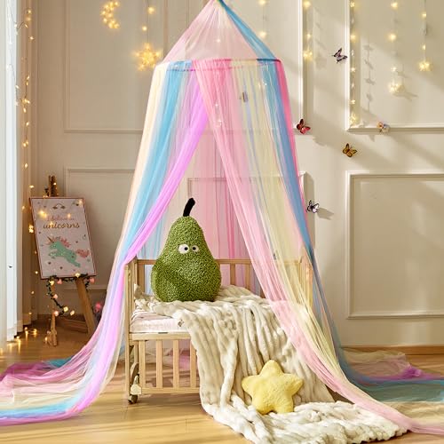 Rainbow Bed Canopy for Girls Room - Kids Princess Hanging Bed Net