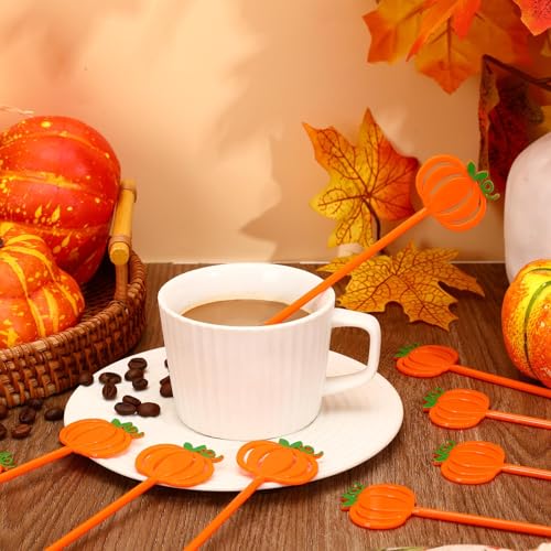 36 Pcs Fall Pumpkin Coffee Stirrers - Halloween Drink Stir Sticks, Reusable Plastic