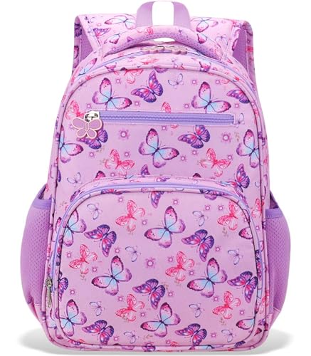 Kids Butterfly Backpack for Girls - 15 Inch School Bookbag with Insulated Pocket