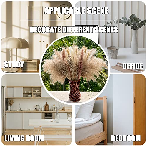 100 Pcs Natural Dried Pampas Grass & Bunny Tails Set - 17 Inch Boho Decor
