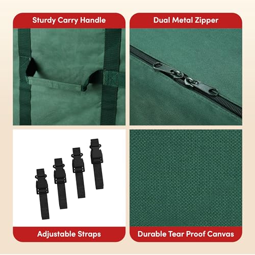 Christmas Tree Storage Bag for 7.5ft Artificial Trees - Green Canvas with Straps
