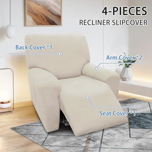 Stretchable Recliner Chair Covers - 4-Piece Leather Look Slipcovers