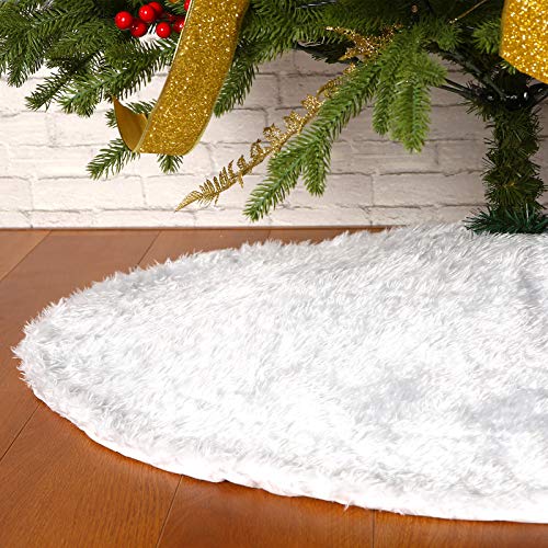 White Faux Fur Christmas Tree Skirt - 36 Inch Soft Plush Xmas Tree Mat