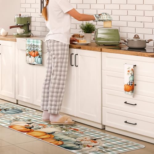 10-Piece Pumpkin Kitchen Decor Set - Autumn Dish Towels, Mats, and Oven Mitts