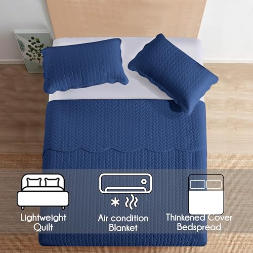 Twin Quilt Set - 2-Piece Reversible Microfiber Coverlet Bedspread, Navy