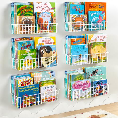 6-Pack Wall Mounted Floating Bookshelves for Kids Nursery Room Storage