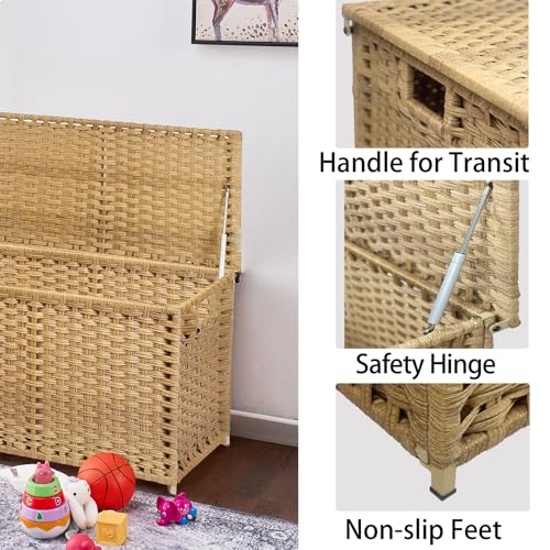 Large Wicker Storage Trunk with Lid, 160L Handwoven Blanket Chest