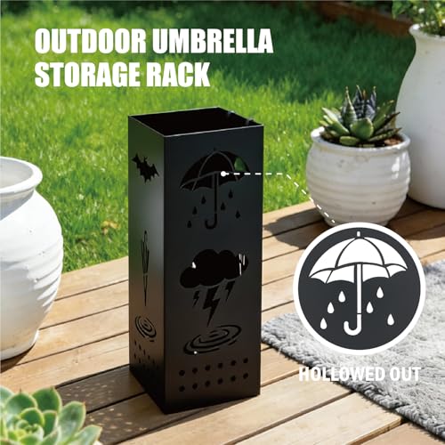 Metal Umbrella Stand with Hooks - Modern Vertical Storage for Entryway