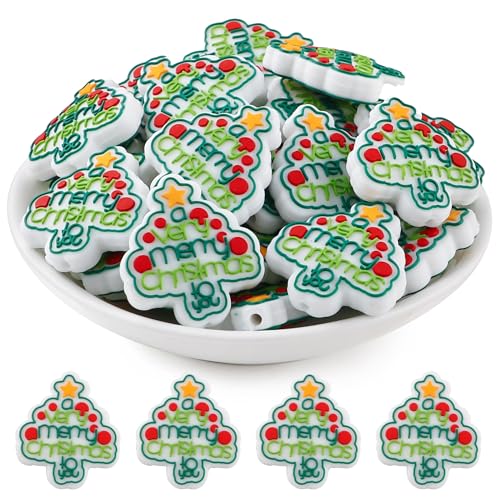 12PCS Christmas Tree Silicone Beads for Keychain & Craft Making - Lovymi