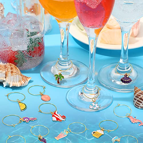 SANNIX Beach Wine Glass Charms Set – 24 Summer Beach Pattern Markers for Stem Glasses